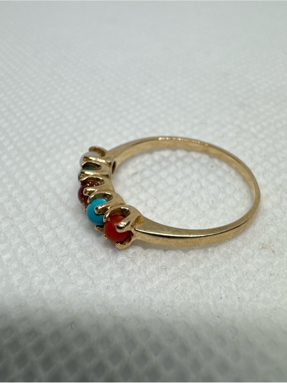 VTG BEAUTIFUL 10K YELLOW GOLD MULTI STONE TURQUOISE PEARL JADE RING SIZE 5.75 - Picture 8 of 15